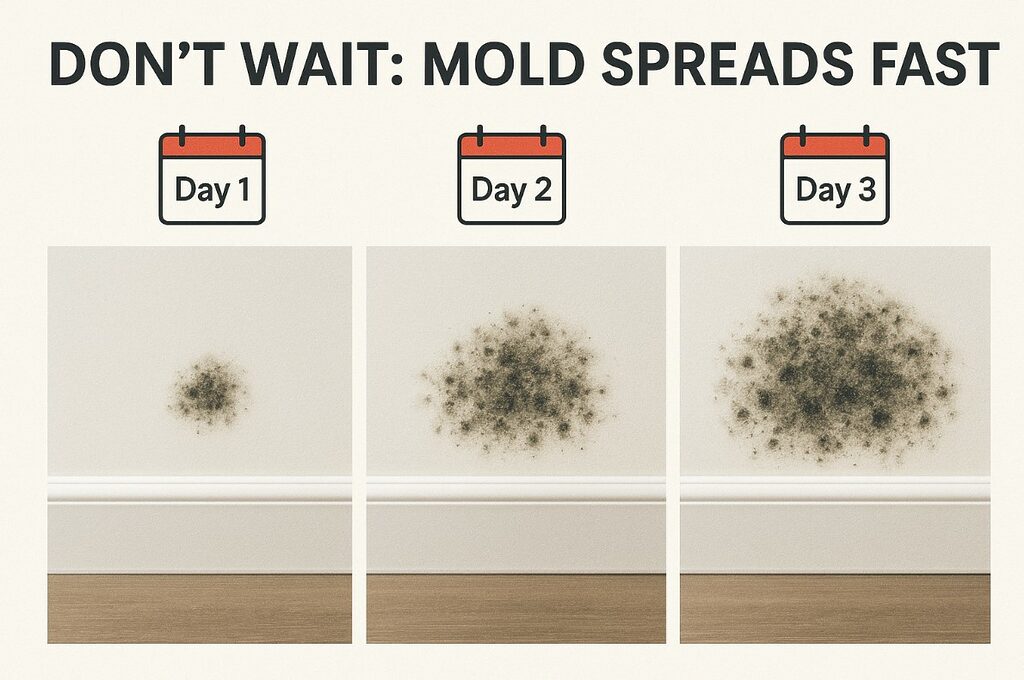 Visual timeline of mold growth over 72 hours