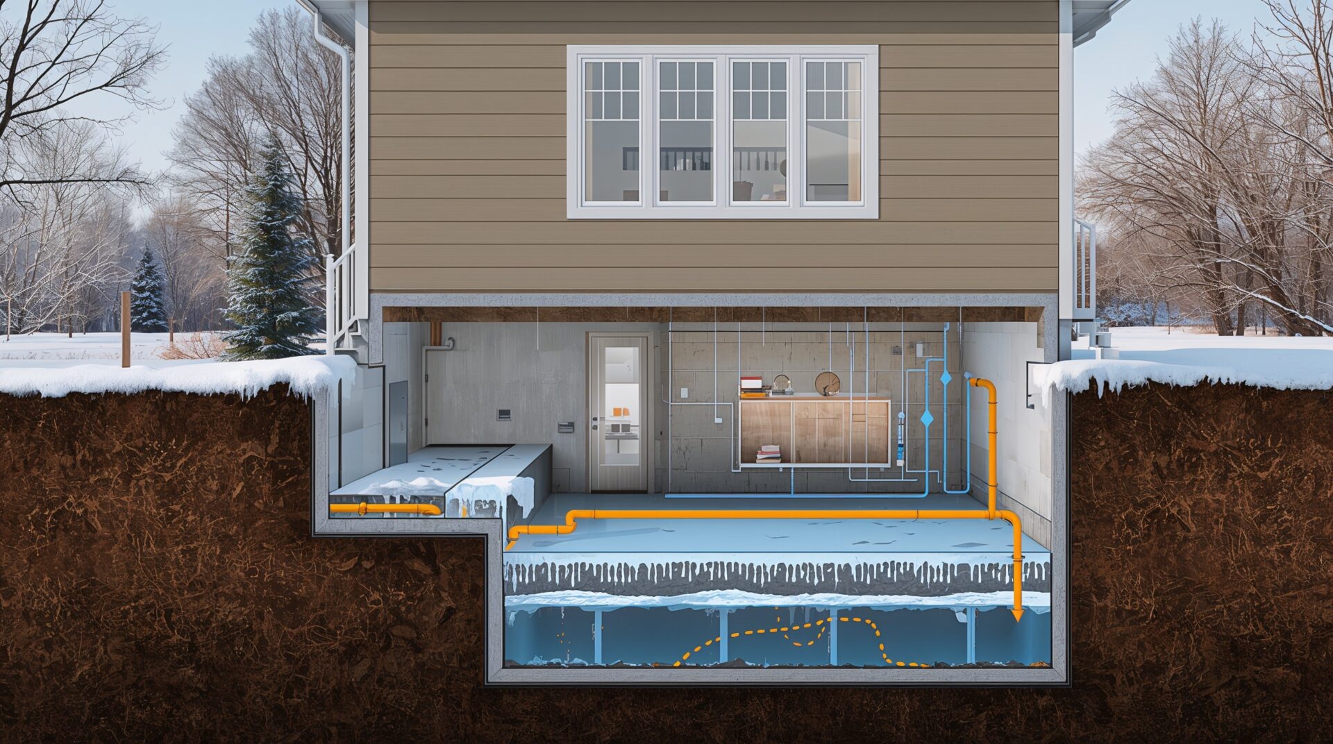 Canadian basement moisture sources during winter and spring seasons showing foundation problems and water damage