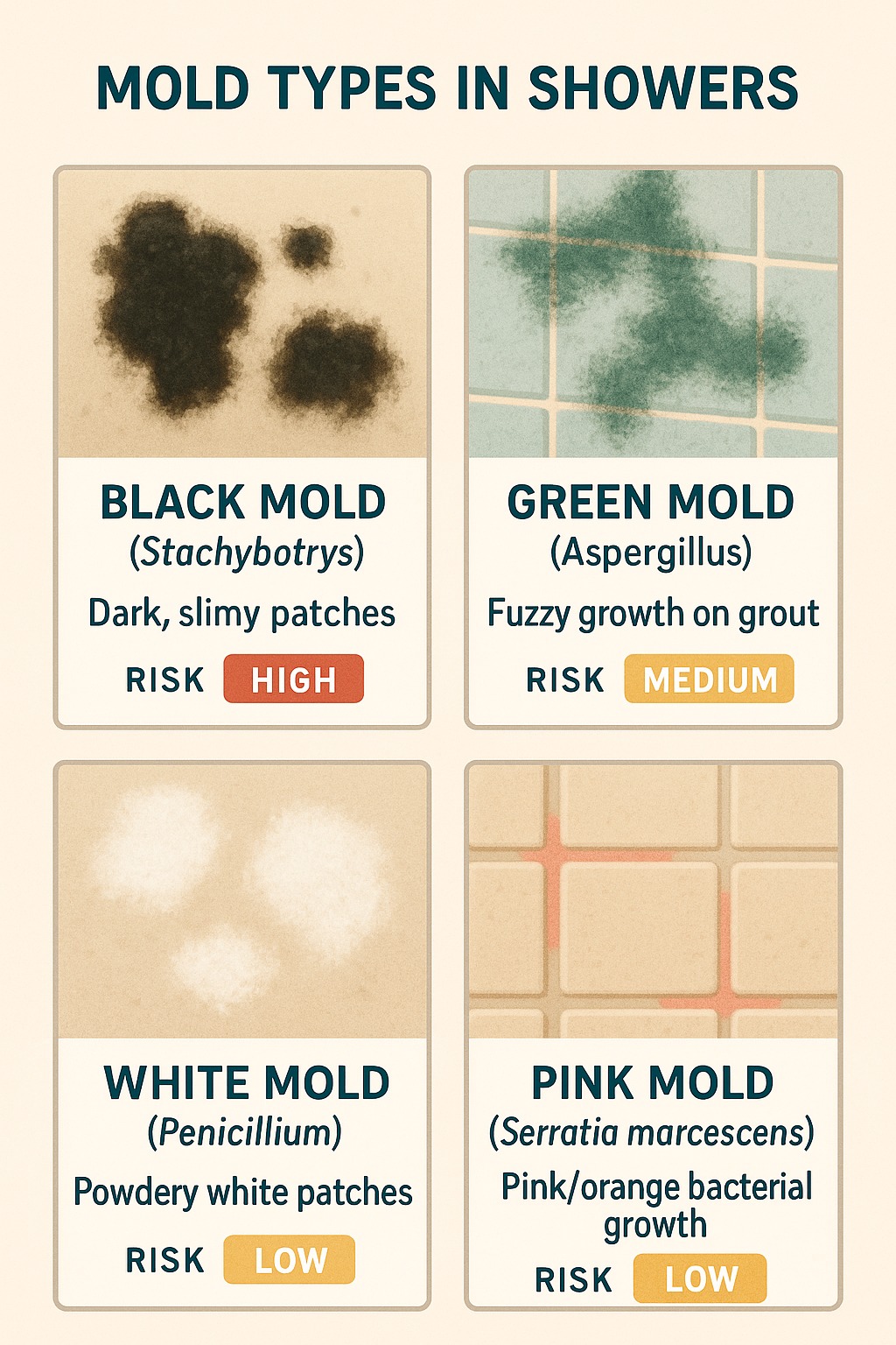 shower mold types identification guide black green pink white