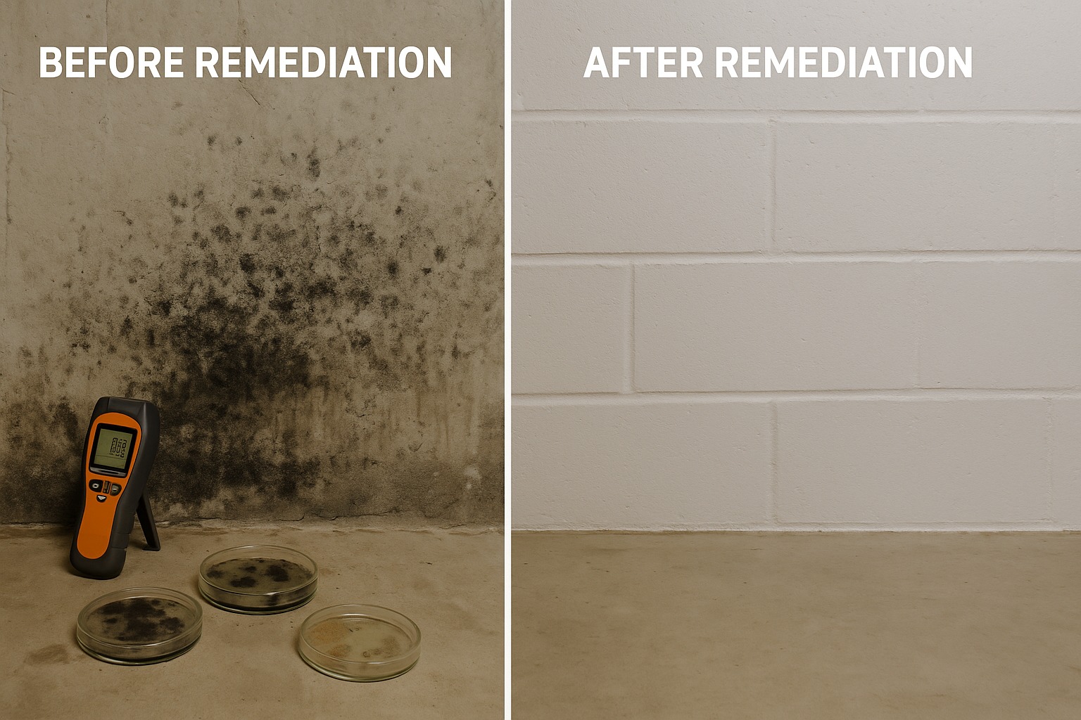 Cornwall basement mold remediation before and after comparison