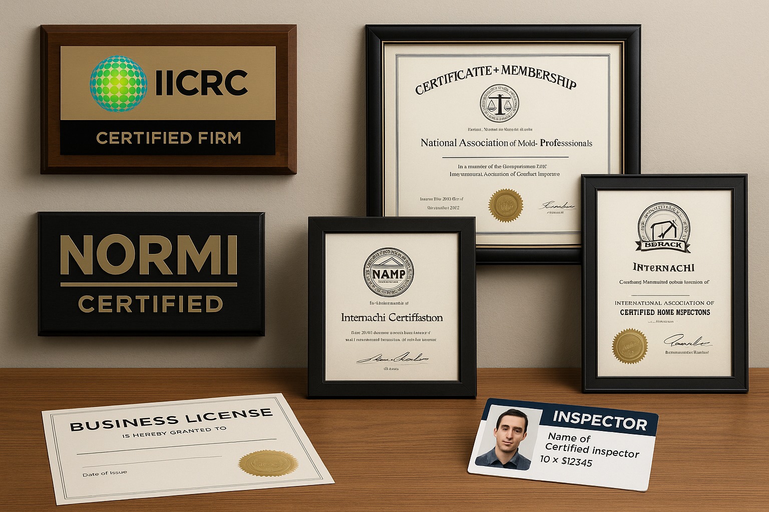 IICRC NAMP NORMI mold inspection certifications and professional credentials for certified mold inspectors