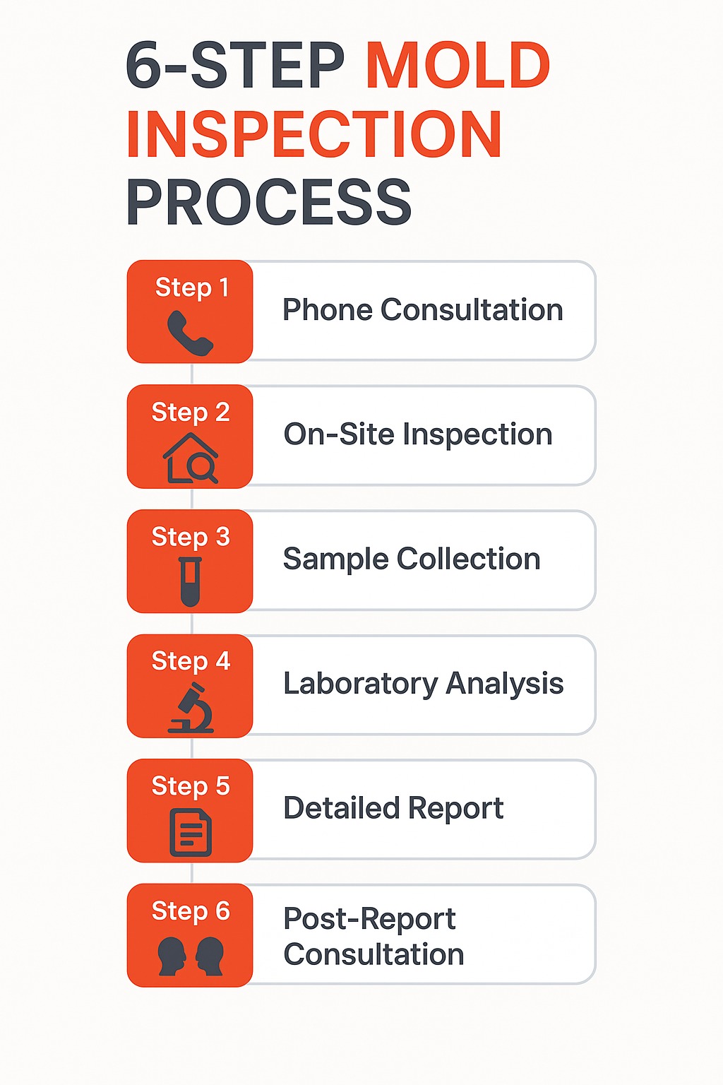 Mold inspection process Cornwall 6 steps infographic
