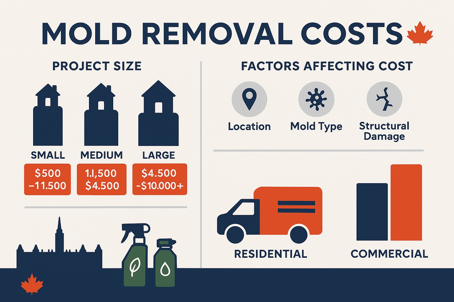 Ottawa mold removal cost breakdown infographic showing pricing for small medium and large projects