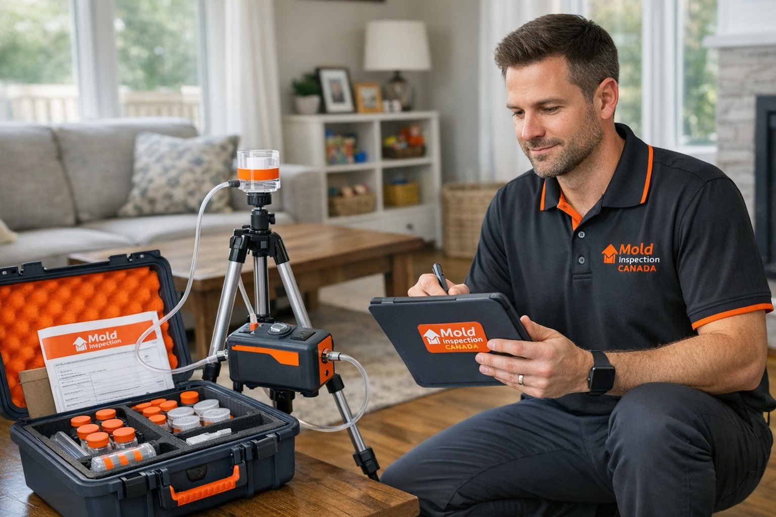 Mold Inspection Canada certified inspector conducting professional air quality testing in Ottawa home